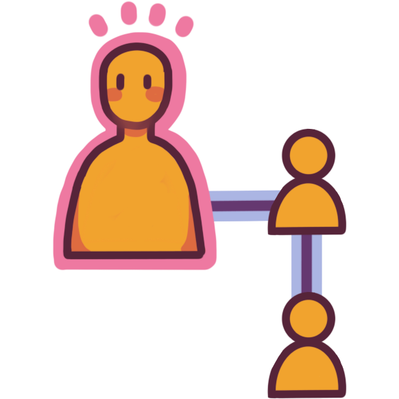 Two siblings and one’s child are linked, and one sibling is highlighted in pink.